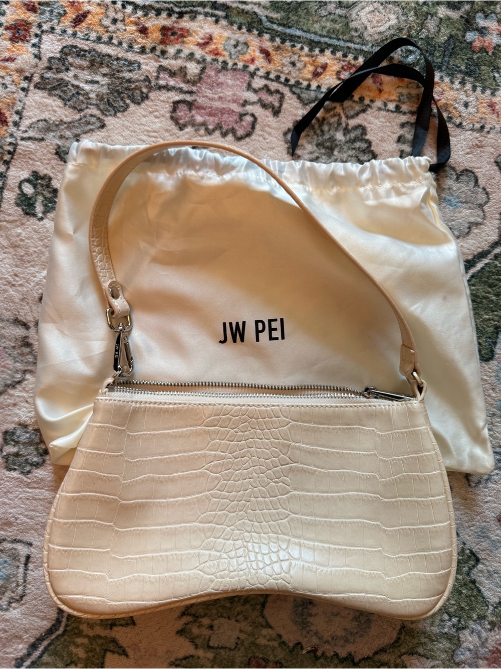 JW PEI Eva Cream Croc-Embossed Shoulder Bag